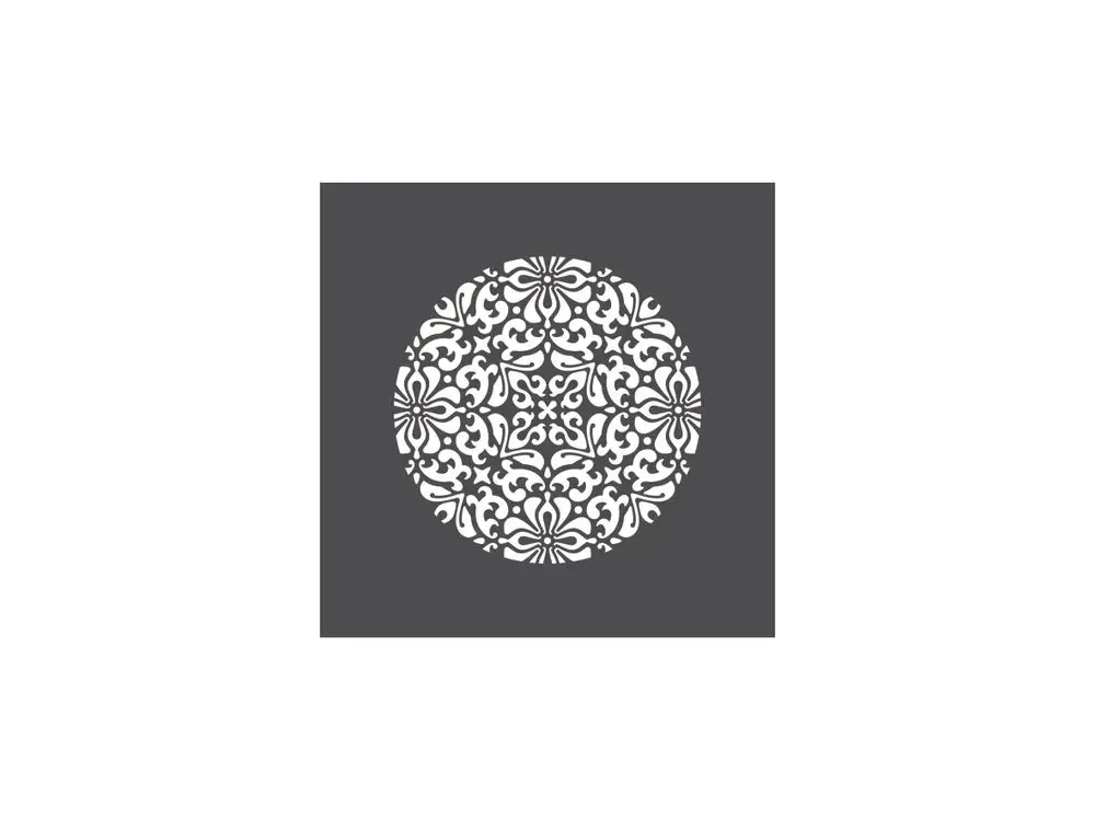 Weißes Designmuster auf anthrazitfarbenem Hintergrund, entworfen von Fränkische, zeigt florale und ornamentale Elemente in kreisförmiger Anordnung.
